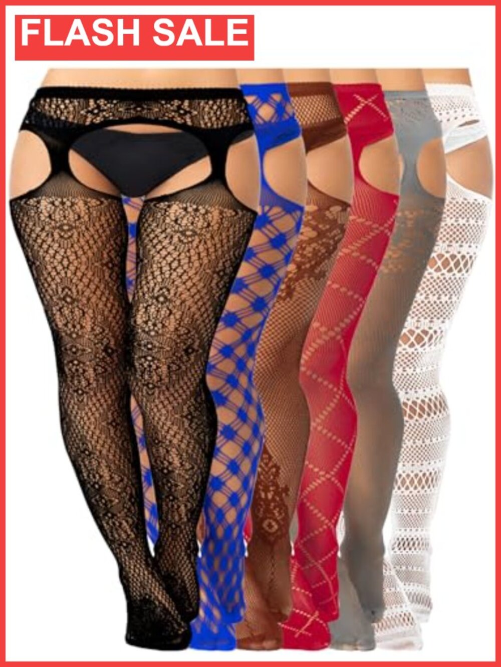 Fishnet Thigh High Stockings 6 Pairs Nylon Spandex Suspender Pantyhose